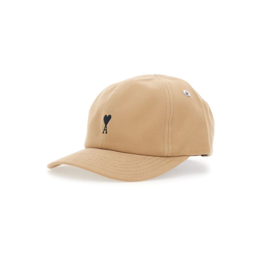 Ami Paris Men Quota Hat With Ami De Coeur Embroidery In Beige Tech Fabric Unisex